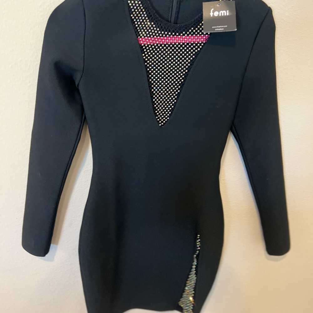 Black Dress with Mesh rhinestone Detail